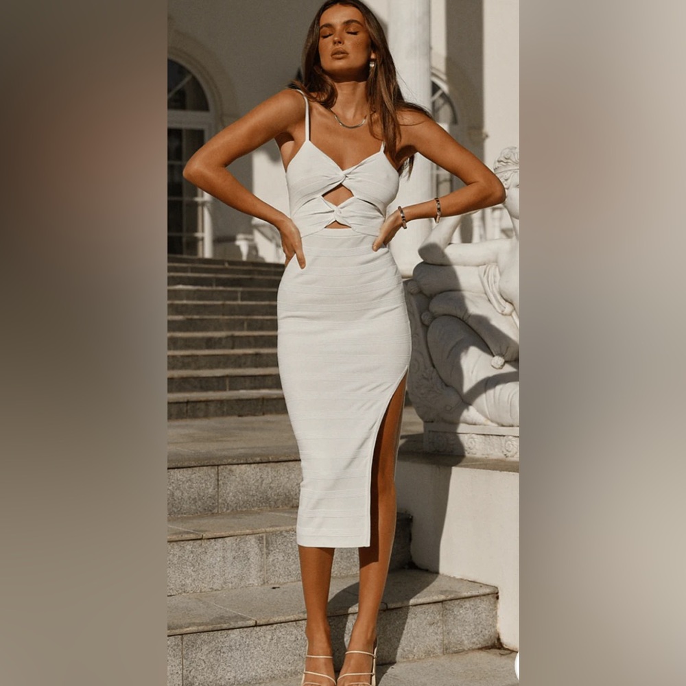 White knit midi dress
